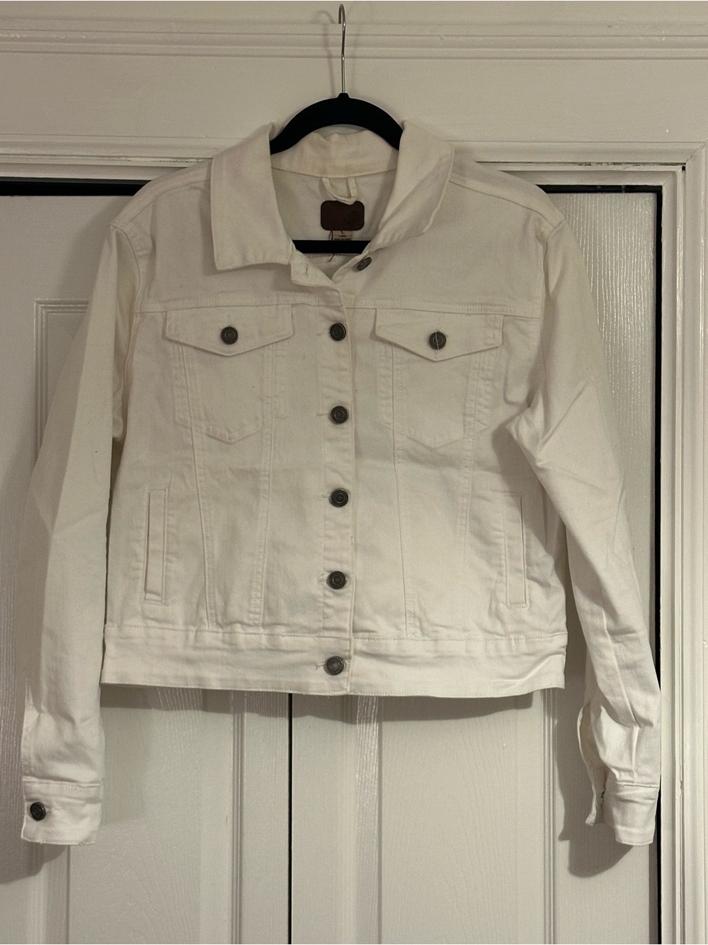 Women's White Denim Jacket with Button-Front